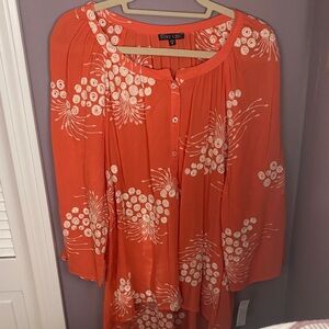 Chic Orange Floral Blouse